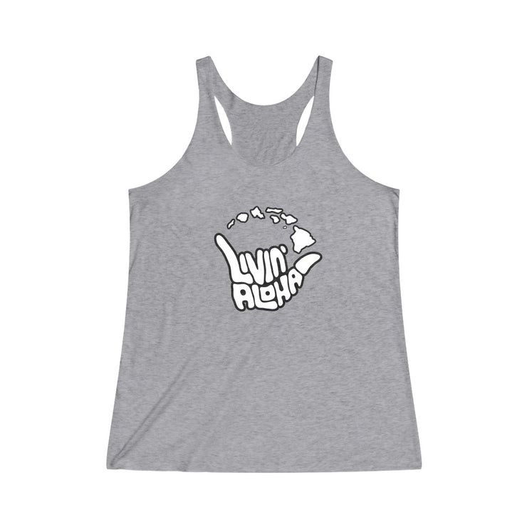 Livin’ Aloha Women’s Classic Racerback Islands Tank (Spun Pearl Gray)