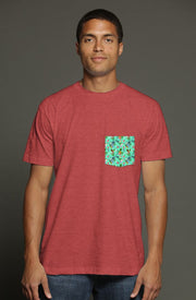 Livin' Aloha Pocket Print Tee (Red Damask)