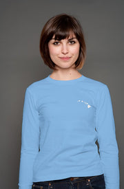 Livin' Aloha Women's Casual Long Sleeve Baby Blue Tee