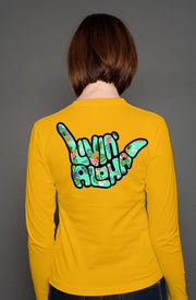 Livin' Aloha Women's Casual Long Sleeve Gold Tee