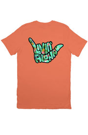Livin' Aloha Print Logo Tee (Coral Orange)