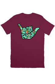 Livin' Aloha Print Logo Tee (Maroon)