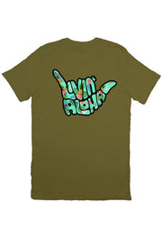 Livin' Aloha Print Logo Tee (Olive Green)