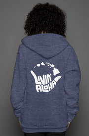 Livin' Aloha Women's Heather Zip Hoodie (Heather Navy)