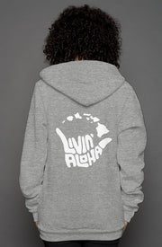 Livin' Aloha Women's Heather Zip Hoodie (Deep Heather)