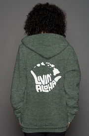 Livin' Aloha Women's Heather Zip Hoodie (Heather Forest)