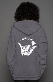 Livin' Aloha Women's Heather Zip Hoodie (Dark Grey Heather)