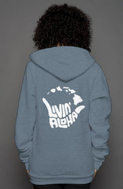 Livin' Aloha Women's Heather Zip Hoodie (Heather Slate)
