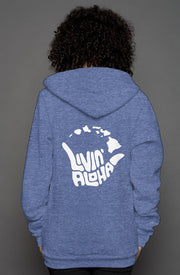 Livin' Aloha Women's Heather Zip Hoodie (Heather True Royal)
