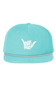 Livin' Aloha Classic 5 Panel Golf Hat (Turquoise/ White)