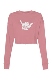 Livin' Aloha Beach Crew Crop Fleece Sweatshirt (Pink)
