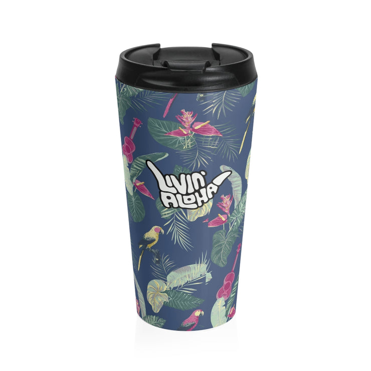 Stainless Steel Travel Mug (Parrot Ukulele)  - Livin&