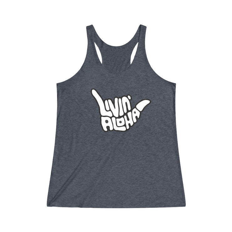 Livin’ Aloha Women’s Classic Racerback Shaka Tank (Trout Gray)