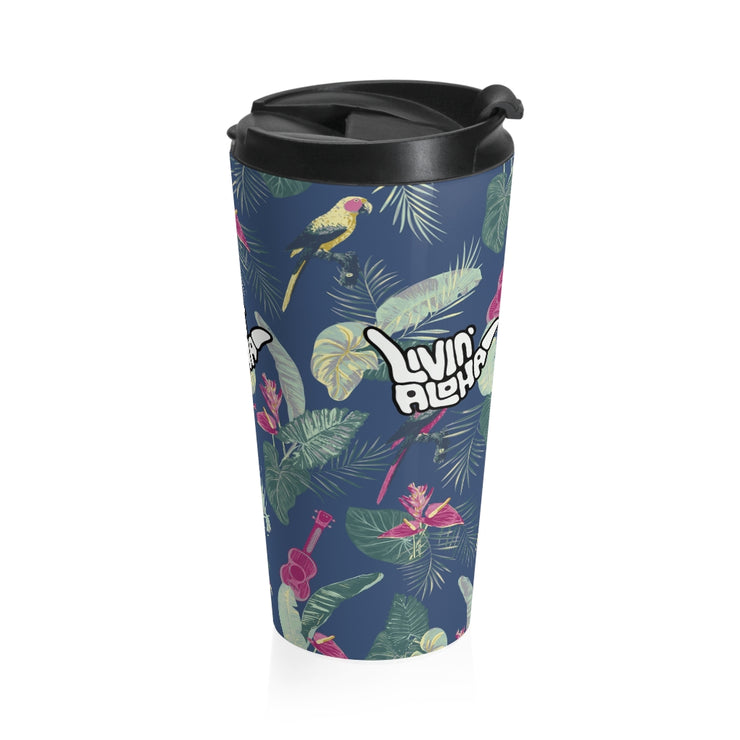 Stainless Steel Travel Mug (Parrot Ukulele)  - Livin&