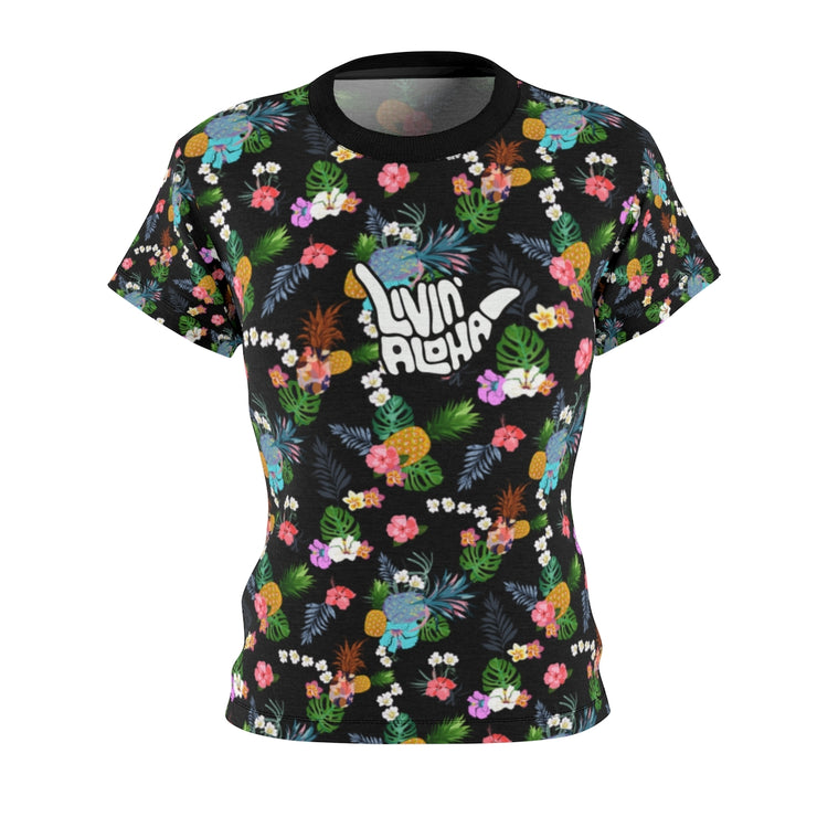 Ladies Pineapple Cut & Sew Tee (Black) - Livin&