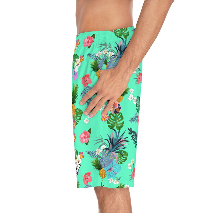 Teal Pineapple Board Shorts - 100% polyester - Aloha!