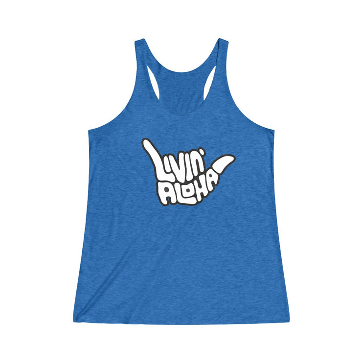 Livin’ Aloha Women’s Classic Racerback Shaka Tank (Royal Blue)