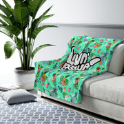 Livin' Aloha Sherpa Fleece Blanket (Teal Pineapple)