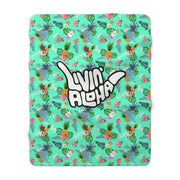 Livin' Aloha Sherpa Fleece Blanket (Teal Pineapple)
