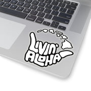 white text, black border, island logo Kiss-Cut Stickers - Livin' Aloha