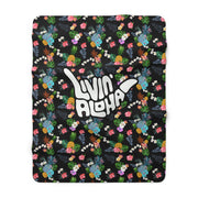Livin' Aloha Sherpa Fleece Blanket (Black Pineapple) - Livin' Aloha