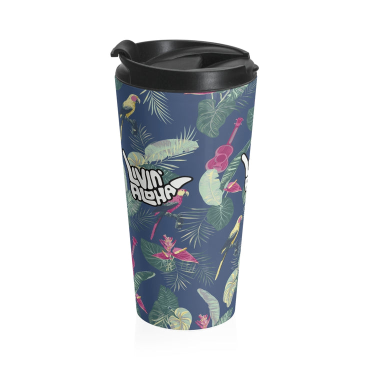 Stainless Steel Travel Mug (Parrot Ukulele)  - Livin&