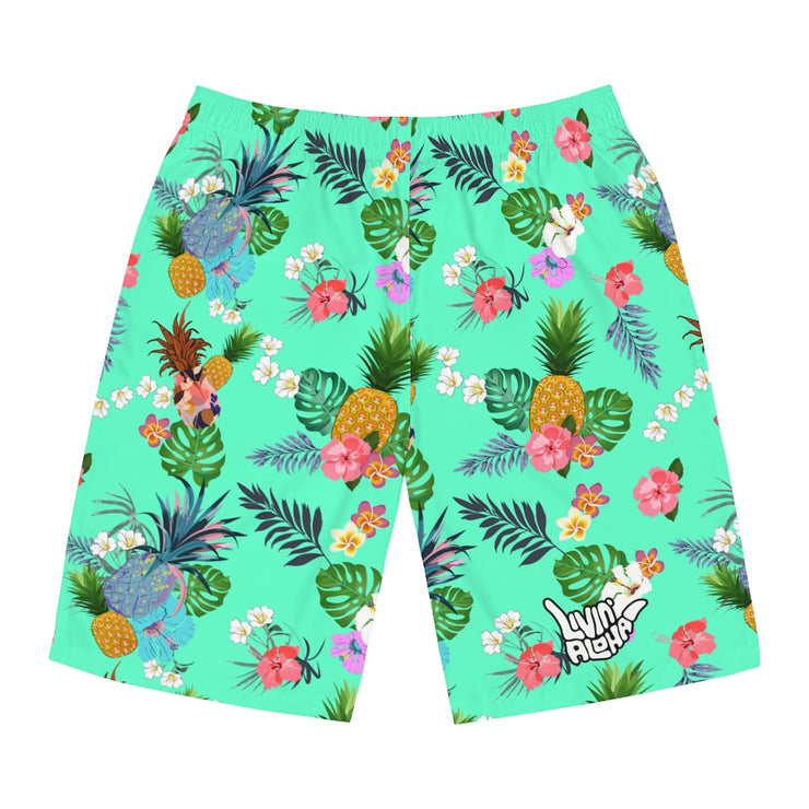Teal Pineapple Board Shorts - 100% polyester - Aloha!