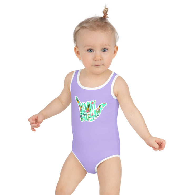 All Over Print Kids Purple Swimsuit - Livin&