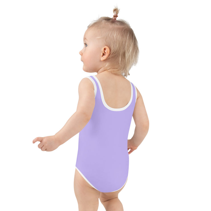 All Over Print Kids Purple Swimsuit - Livin&