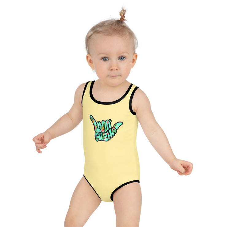 All Over Print Kids Yellow Swimsuit - Livin&