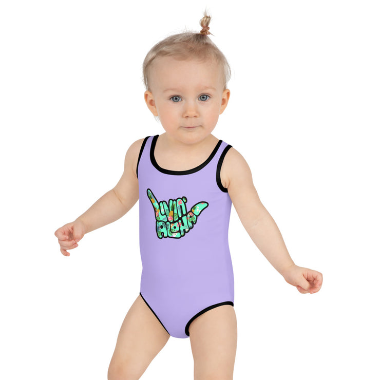 All Over Print Kids Cold Purple Swimsuit - Livin&