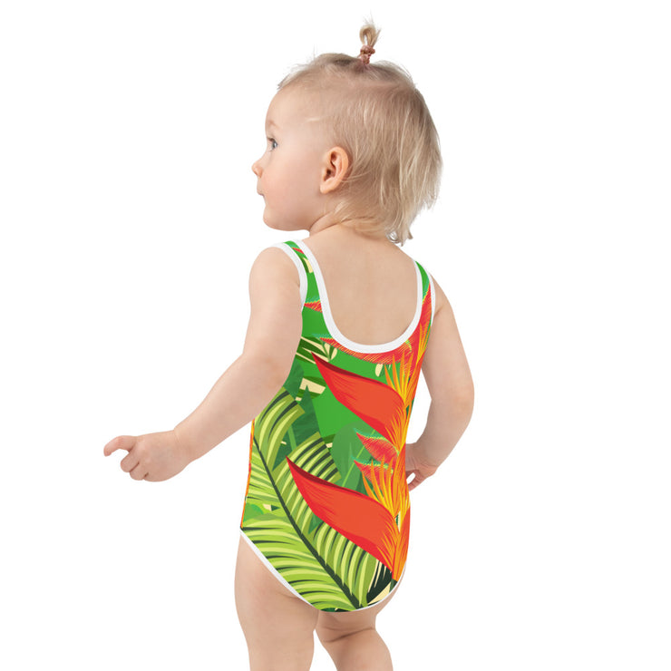 All Over Print Kids Yellow Printed Swimsuit - Livin&