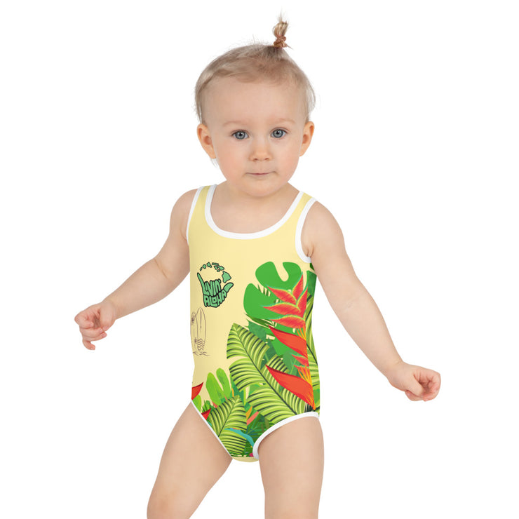 All Over Print Kids Yellow Printed Swimsuit - Livin&