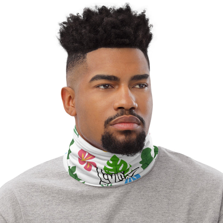 White Green Floral Neck Gaiter - Livin&