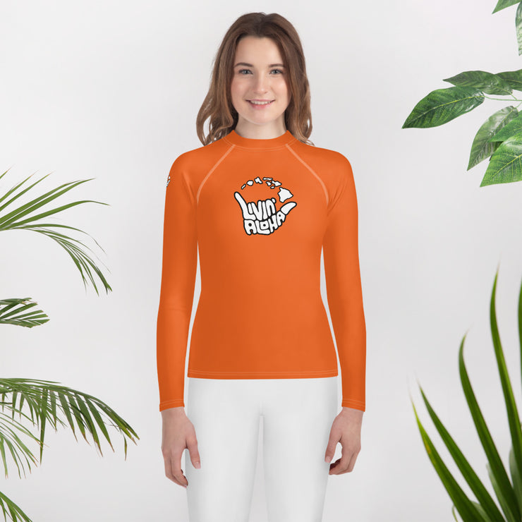 Youth Rash Guard (Fiery Orange) - Printful