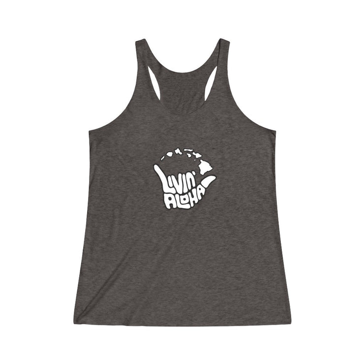 Livin’ Aloha Women’s Classic Racerback Islands Tank (Fuscous Gray)