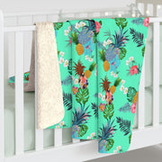 Livin' Aloha Sherpa Fleece Blanket (Teal Pineapple)