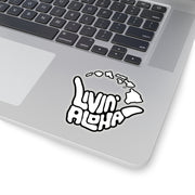 white text, black border, island logo Kiss-Cut Stickers - Livin' Aloha