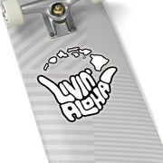 white text, black border, island logo Kiss-Cut Stickers - Livin' Aloha